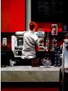 Coffee Bar- stores and interiors- hyperrealism  painting of a woman working in a coffee bar by artist Gerard Boersma