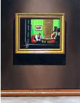 Las Vegas Slot Machines- stores and interiors- hyperrealism  painting of man hitting the slot machines in Las Vegas hotel lobby by artist Gerard Boersma