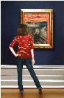 The Scream- museum and art within art hyperrealism painting by Gerard Boersma of woman enjoying painting by Edvard Munch